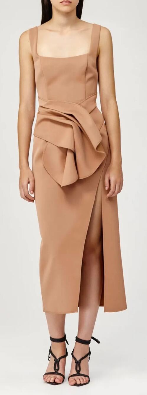Acler Habana Scuba Sculpture Midi Dress in Clay, Size 8